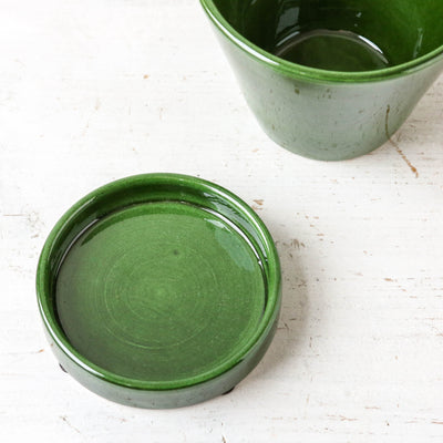 11cm Glazed Julie Plant Pot & Saucer - Emerald Green