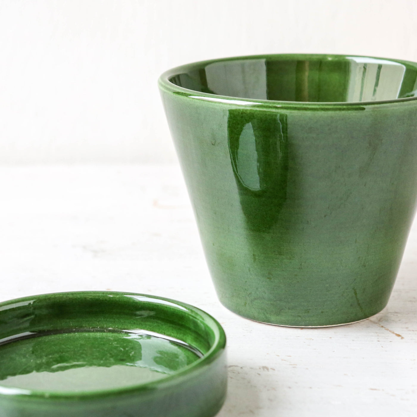 11cm Glazed Julie Plant Pot & Saucer - Emerald Green