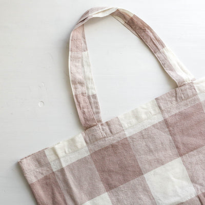 Washed Linen Cotton Sloppy Shoulder Bag - Bold Pink Check