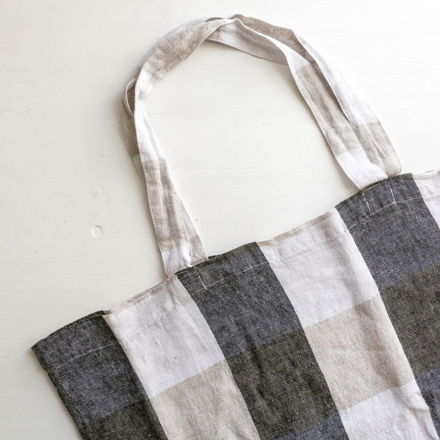 Washed Linen Cotton Sloppy Shoulder Bag - Bold Carbon Check