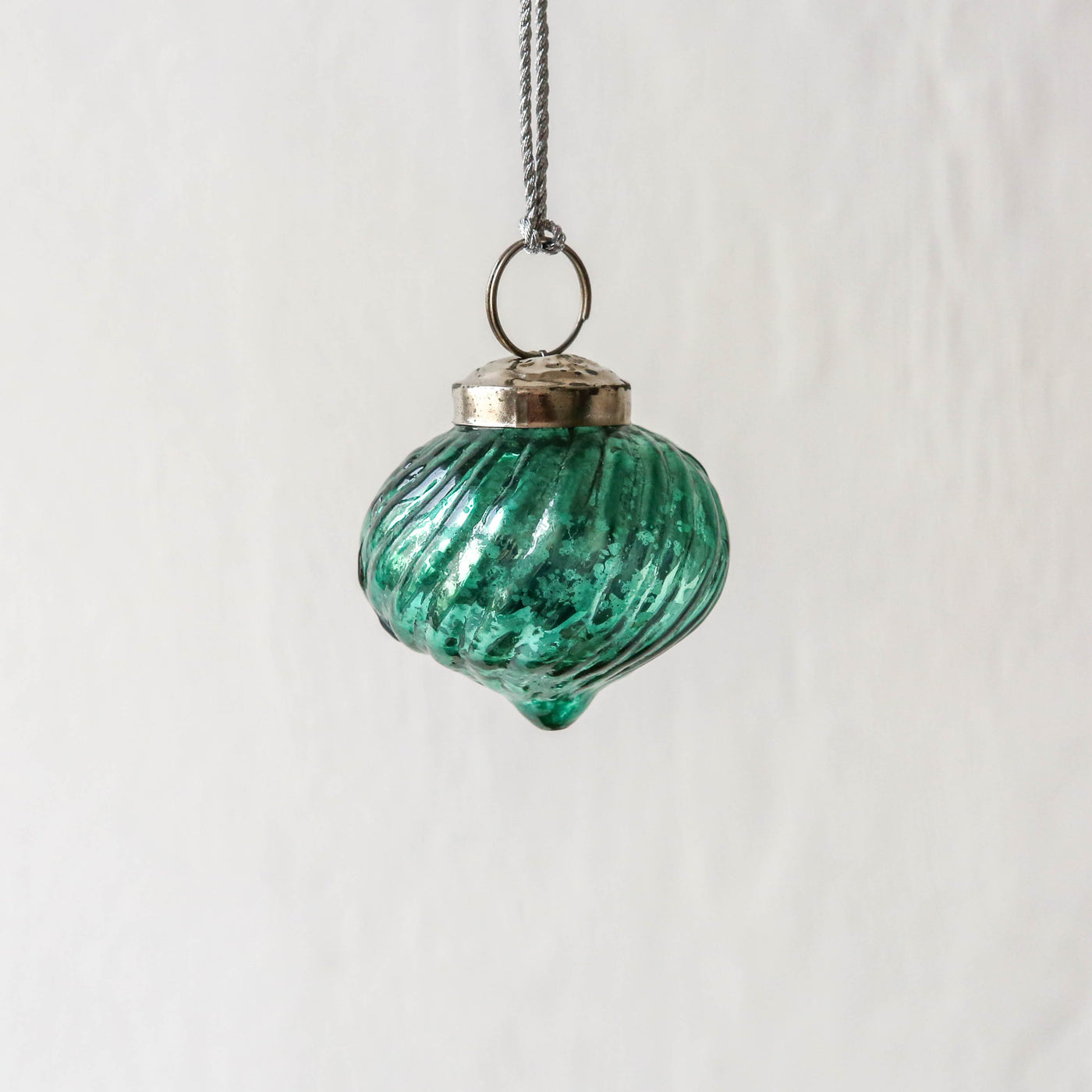 4cm Swirled Onion Shaped Glass Bauble - Shiny Green