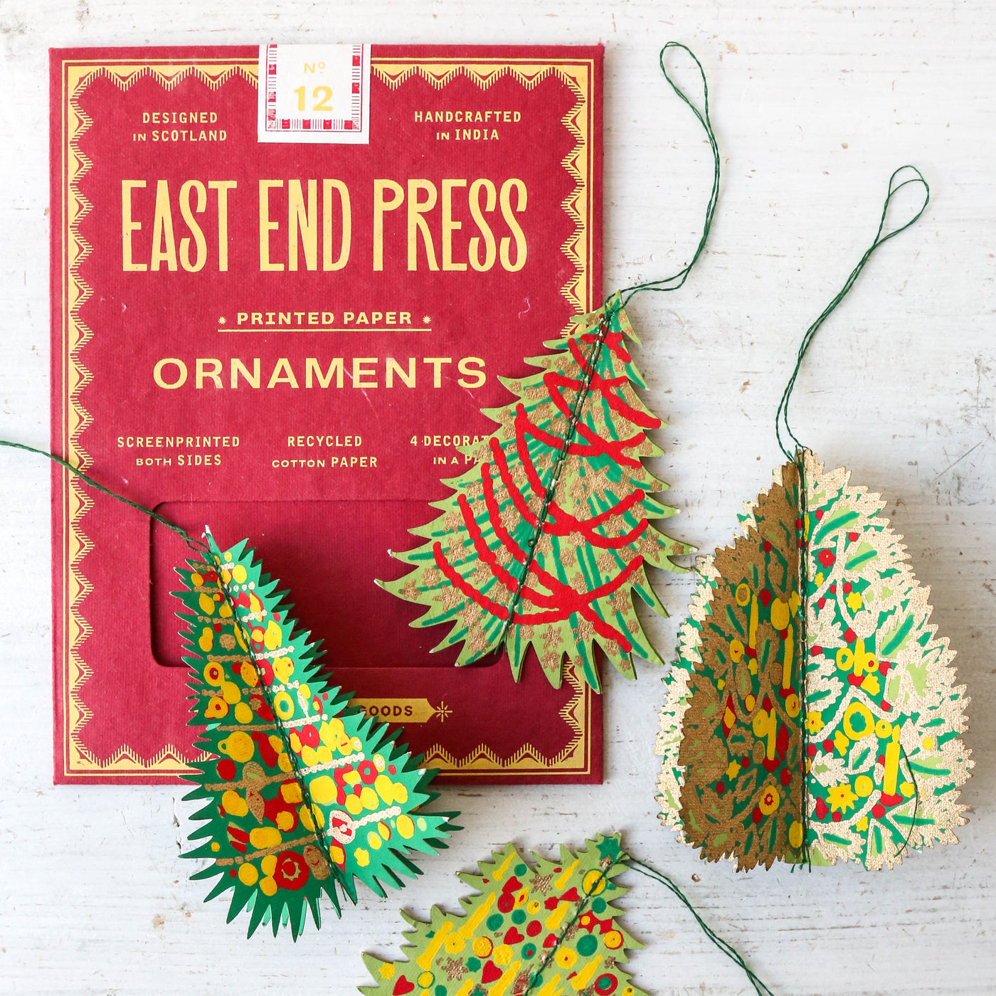 Decorated Trees Screen Printed Paper Ornaments