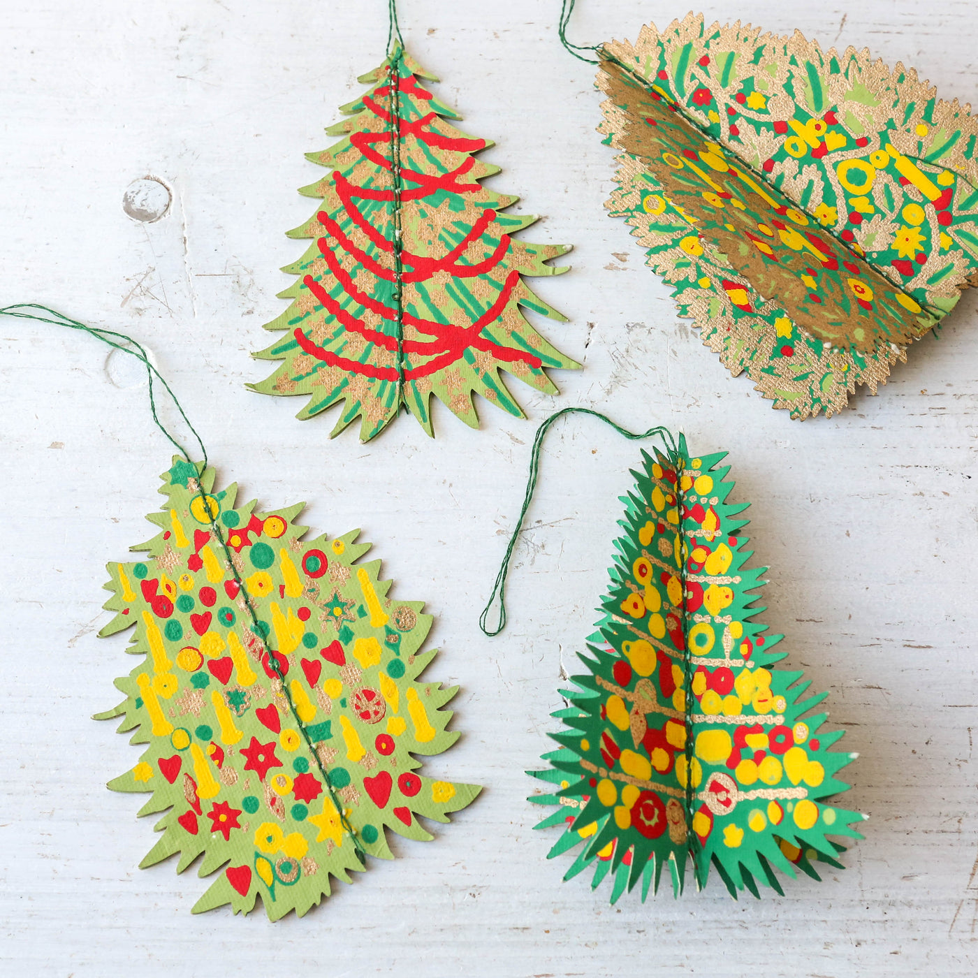 Decorated Trees Screen Printed Paper Ornaments