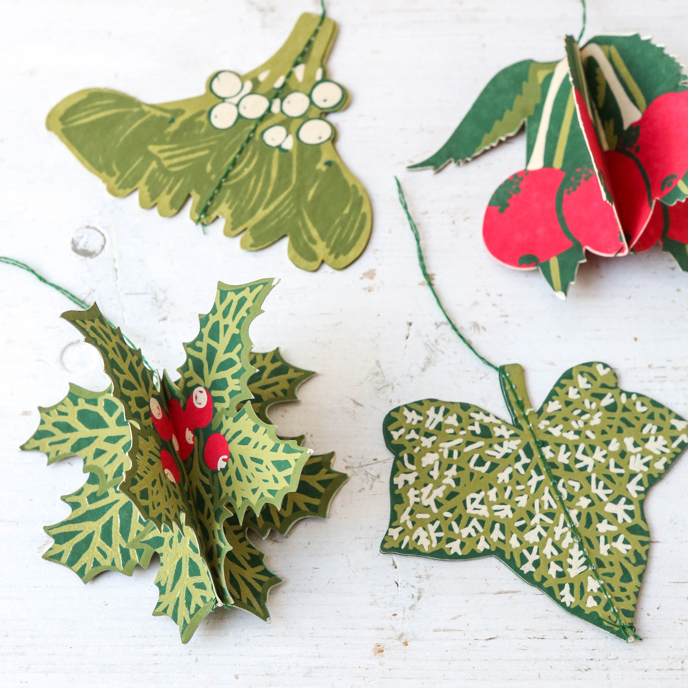 Festive Foliage Screen Printed Paper Ornaments