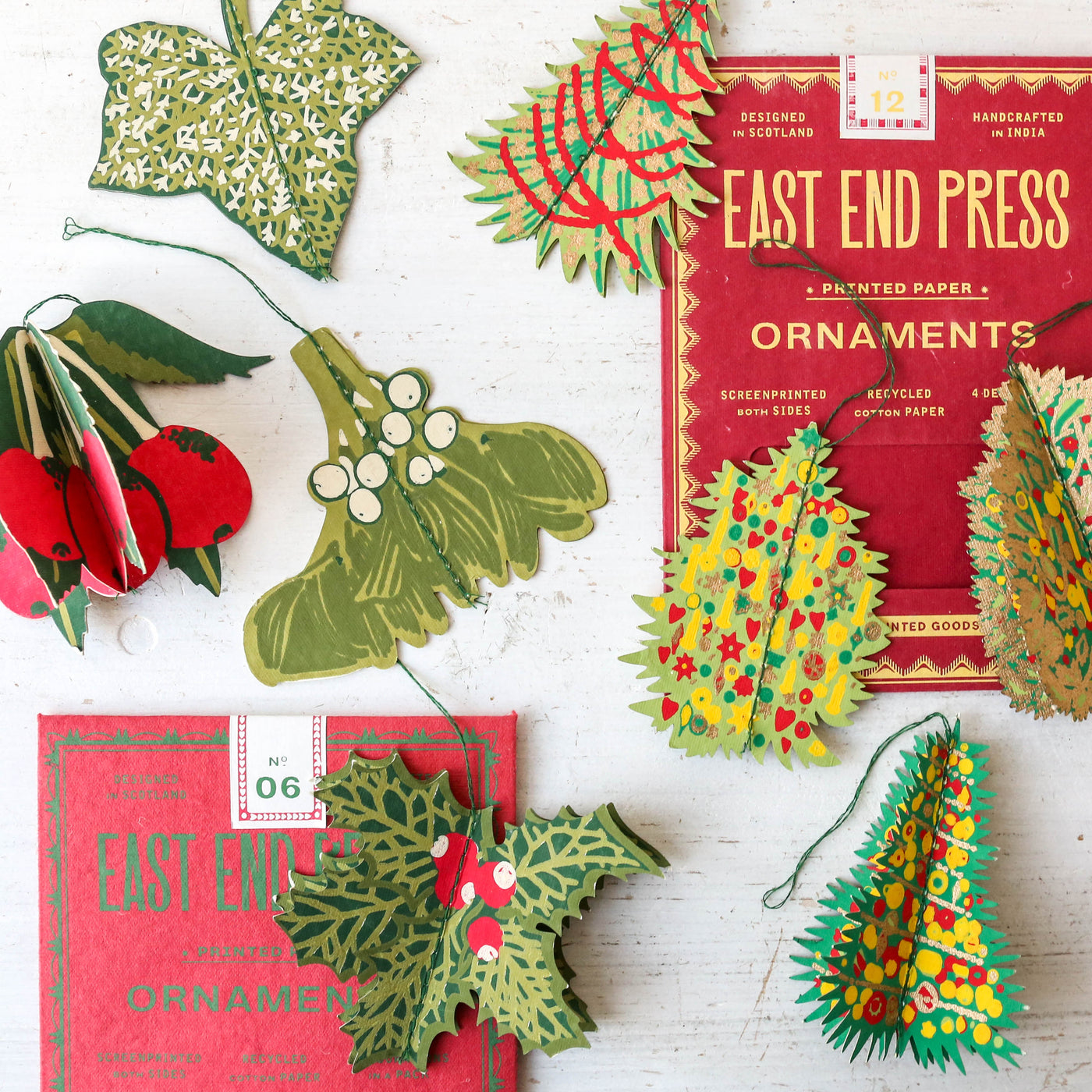 Festive Foliage Screen Printed Paper Ornaments