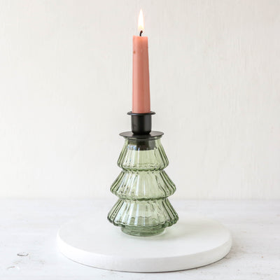 Tree Shaped Glass Candle Holder - Green