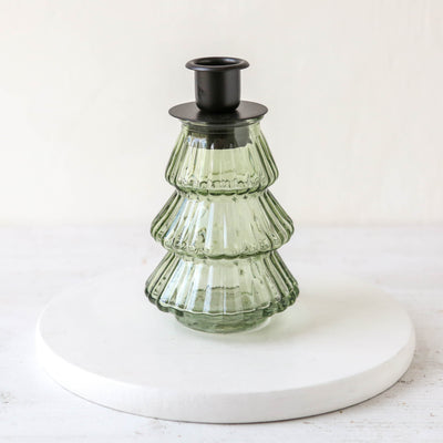 Tree Shaped Glass Candle Holder - Green