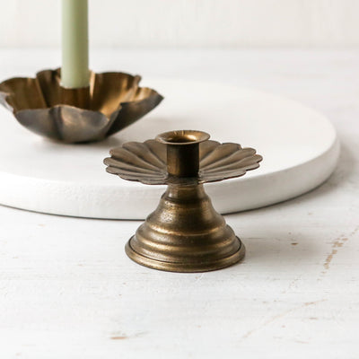 Footed Taper Candle Holder - Antique Brass