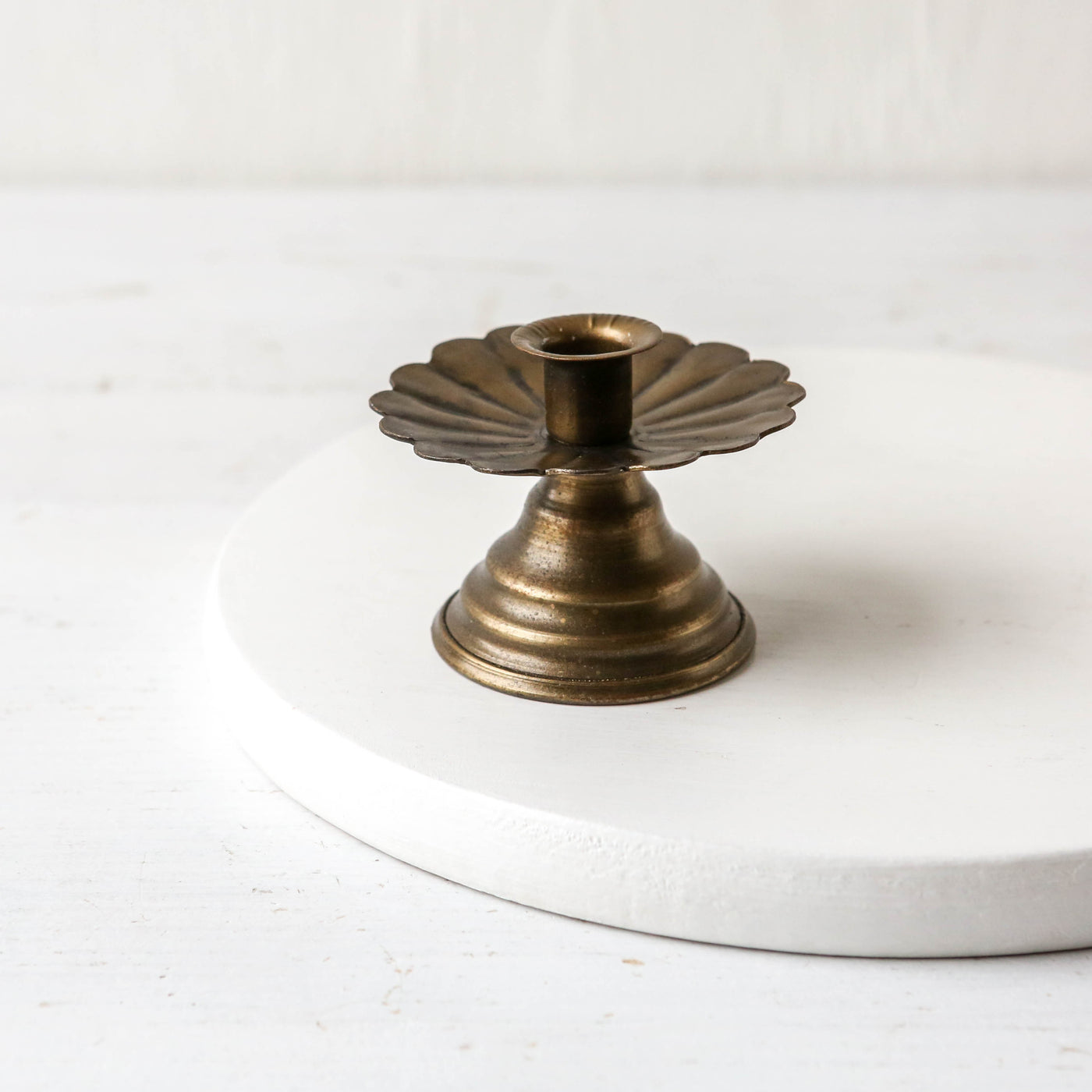 Footed Taper Candle Holder - Antique Brass