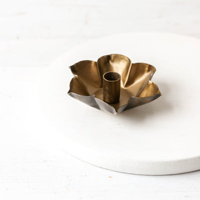 Flower Taper Candle Holder - Antique Brass