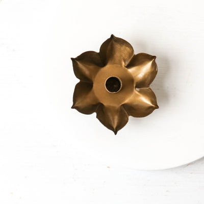 Flower Taper Candle Holder - Antique Brass