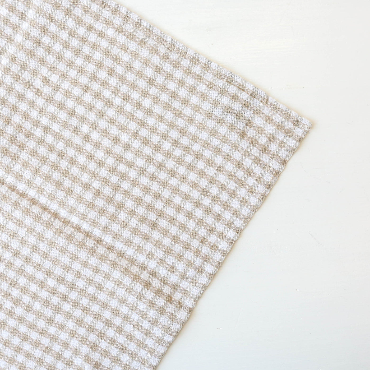 Washed Linen Cotton Gingham Check Tea Towel - Linen Colour