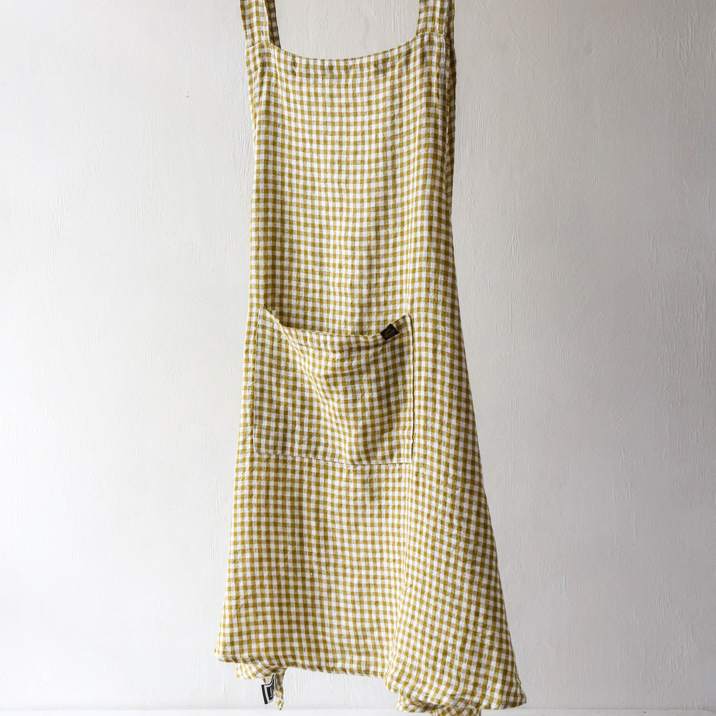 Washed Linen Japanese Style Crossback Apron - Citrus Small Check