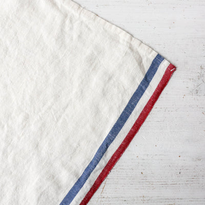 Washed Linen Blue and Red Stripe Tea Towel