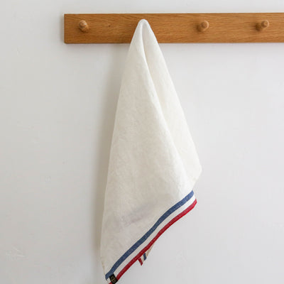 Washed Linen Blue and Red Stripe Tea Towel