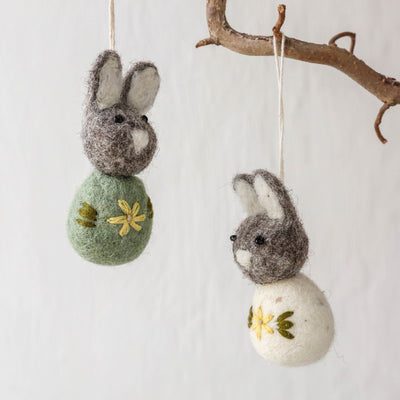 Embroidered Grey Felt Hanging Bunny