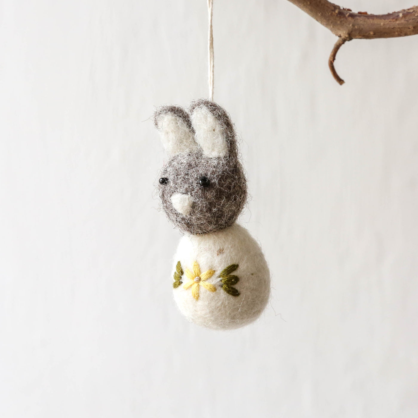 Embroidered Grey Felt Hanging Bunny