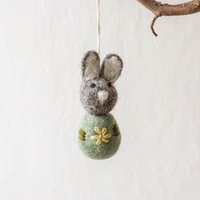 Embroidered Grey Felt Hanging Bunny