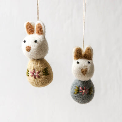 Embroidered White Felt Hanging Bunny