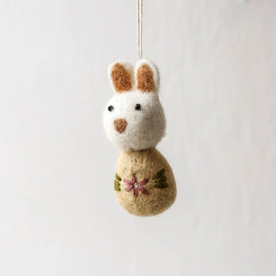 Embroidered White Felt Hanging Bunny