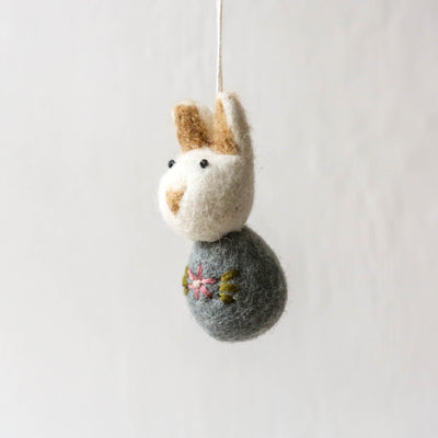 Embroidered White Felt Hanging Bunny