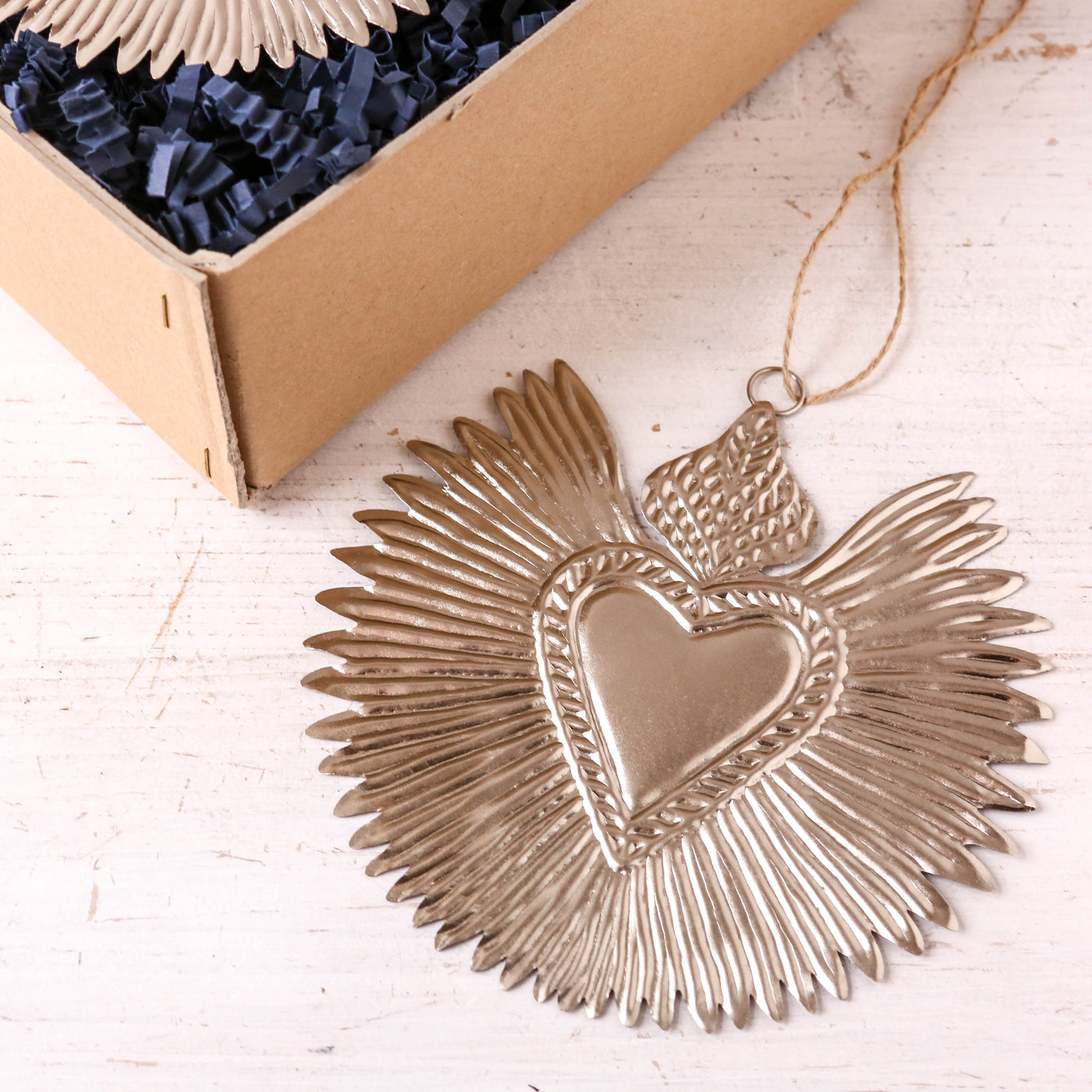 Heart With Wings Decoration - Antique Silver