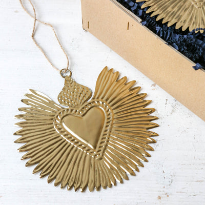 Heart With Wings Decoration - Antique Gold