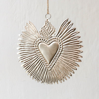 Heart With Wings Decoration - Antique Silver