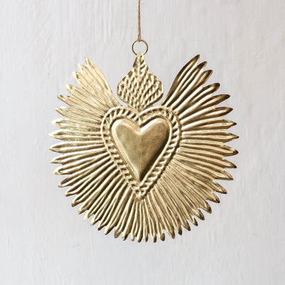 Heart With Wings Decoration - Antique Gold