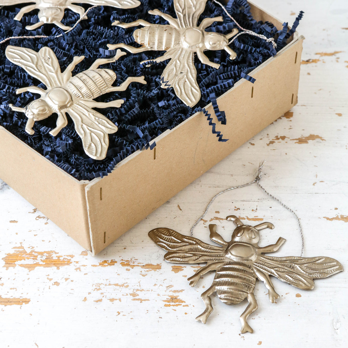 Bee Decoration - Pressed Antique Silvery Gold