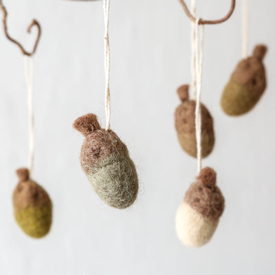 Felt Acorn Decorations - set of 6