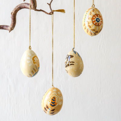 Cream Papier Mache Hanging Egg Decorations - Pack of 4