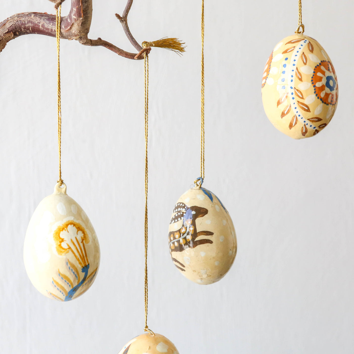 Cream Papier Mache Hanging Egg Decorations - Pack of 4