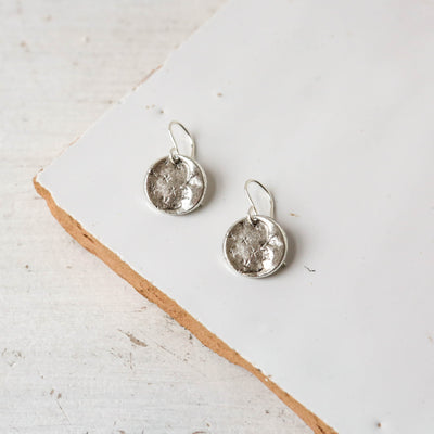 Silver Button Charm Earrings - Moon & Stars