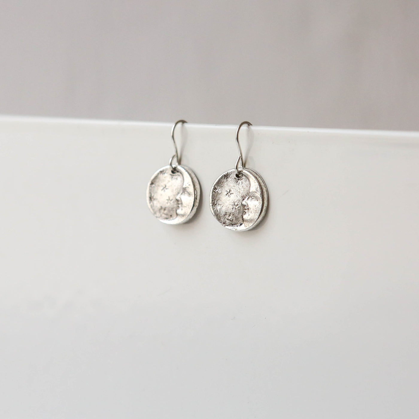 Silver Button Charm Earrings - Moon & Stars