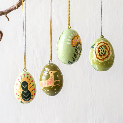 Ivy Papier Mache Hanging Egg Decorations - Pack of 4