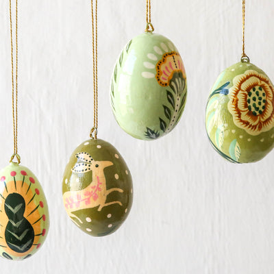 Ivy Papier Mache Hanging Egg Decorations - Pack of 4