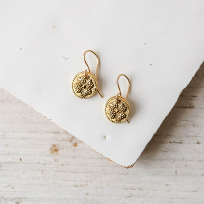 Gold Button Charm Earrings - Clover