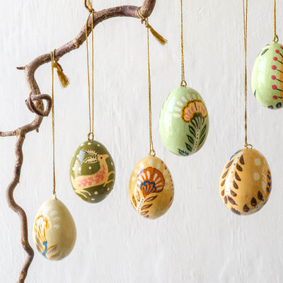 Ivy Papier Mache Hanging Egg Decorations - Pack of 4