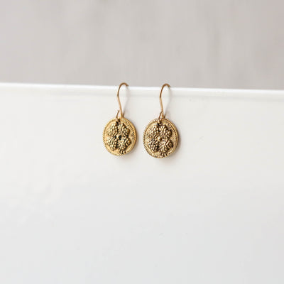 Gold Button Charm Earrings - Clover