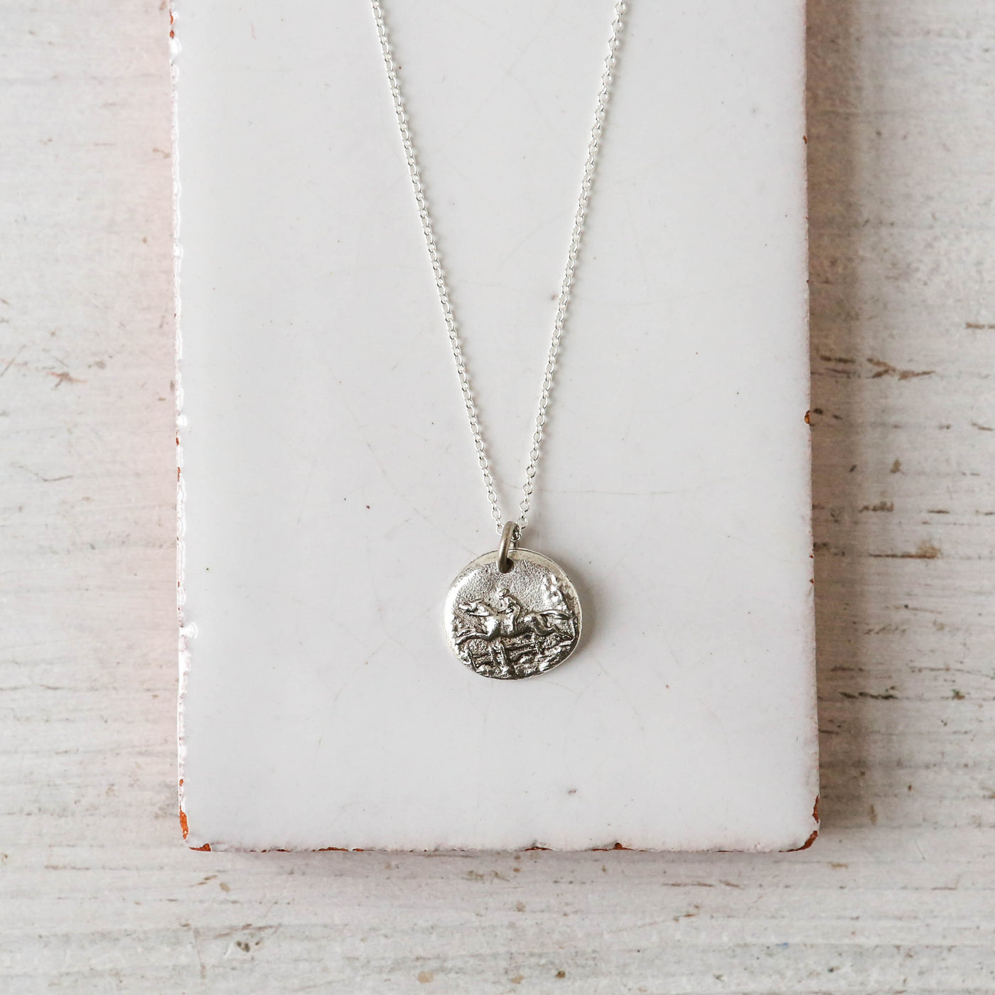 Silver Button Charm Necklace - Jumping Horse