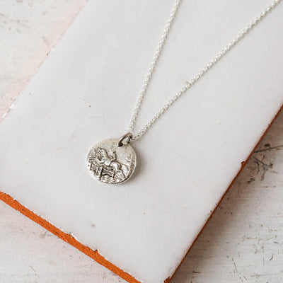 Silver Button Charm Necklace - Jumping Horse