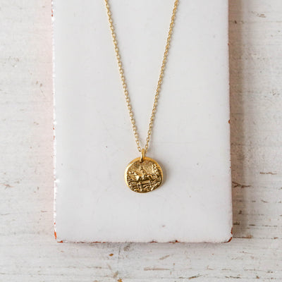 Gold Button Charm Necklace - Jumping Horse