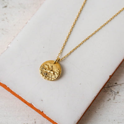 Gold Button Charm Necklace - Jumping Horse