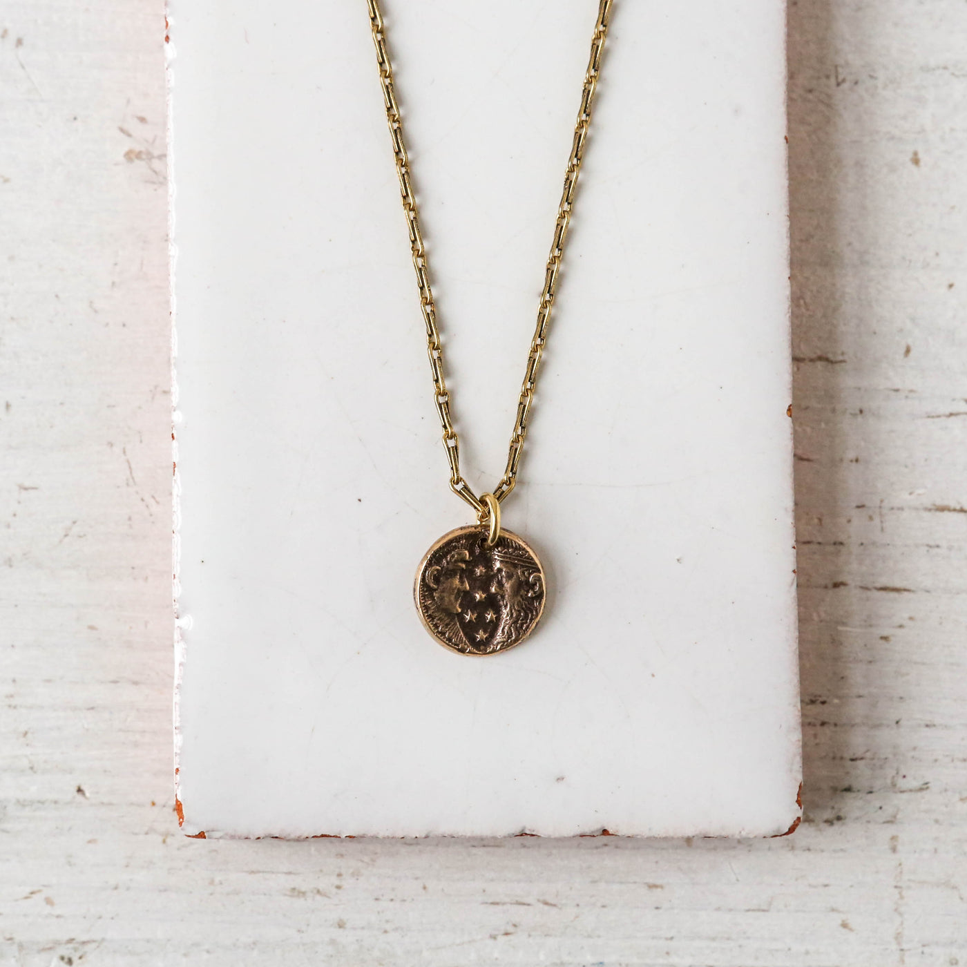 Bronze Heirloom Button Charm Necklace - Two Moons