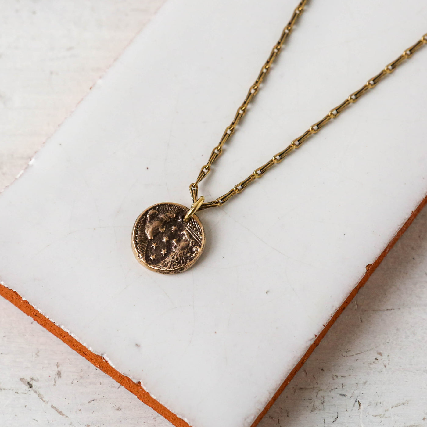 Bronze Heirloom Button Charm Necklace - Two Moons