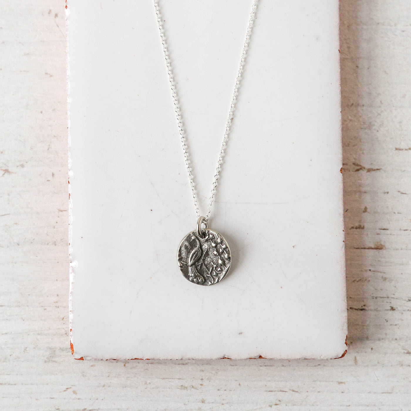 Silver Button Charm Necklace - Peacock Garden