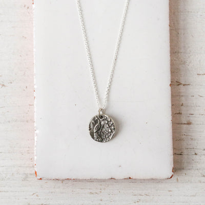 Silver Button Charm Necklace - Peacock Garden