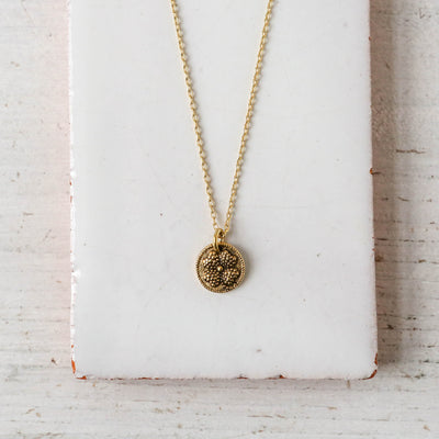 Gold Button Charm Necklace - Clover