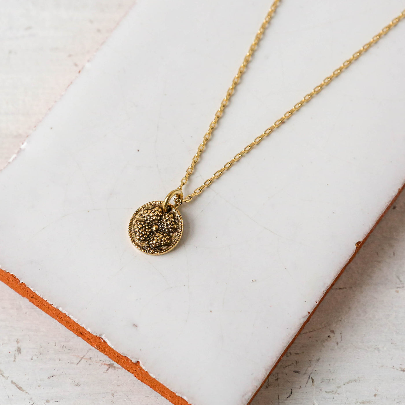 Gold Button Charm Necklace - Clover